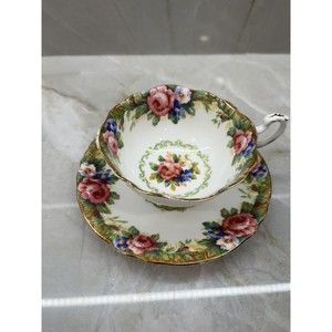 Vtg Paragon Tapestry Rose Tea cup saucer Double Warrant England HM Queen